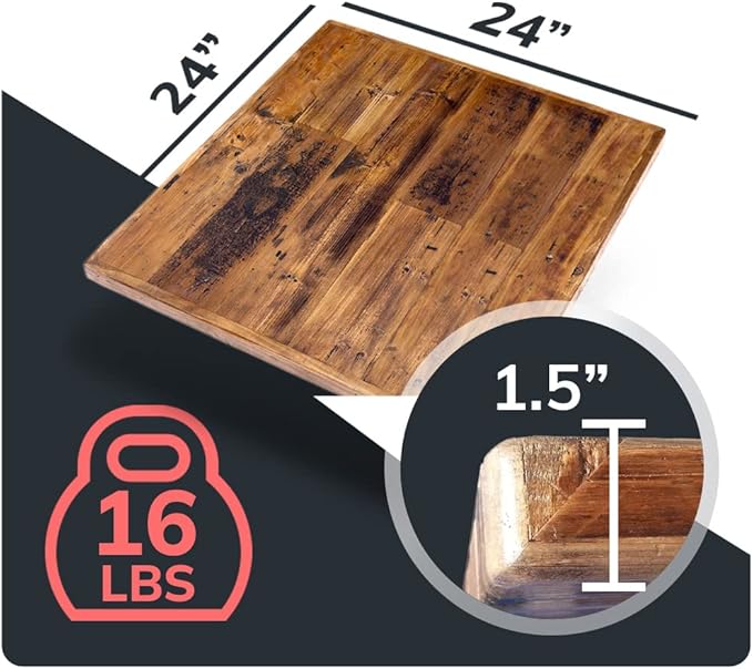 Reclaimed Wood Table Top - Rustic Recycled Wooden Piece Perfect for Signs, Counters, Kitchens, Dining and Coffee Table Tops (Straight Plank Table Top, 24" x 24")