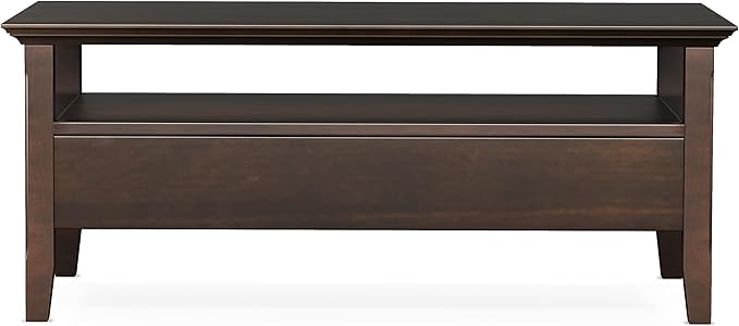 SIMPLIHOME Acadian Coffee Table - 48 inch Wide Solid Wood Transitional Cocktail Table with 2 Drawers in Brunette Brown, Classic Living Room Table with Storage Shelf and Tapered Legs