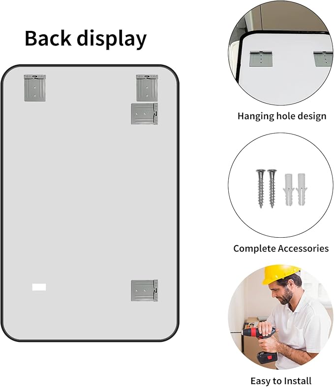 Large Modern Bathroom Mirror with Black Frame, 5mm Copper Free Silver Mirror,Black Frame, Easy Installation (Black, 30" L x 24" W)