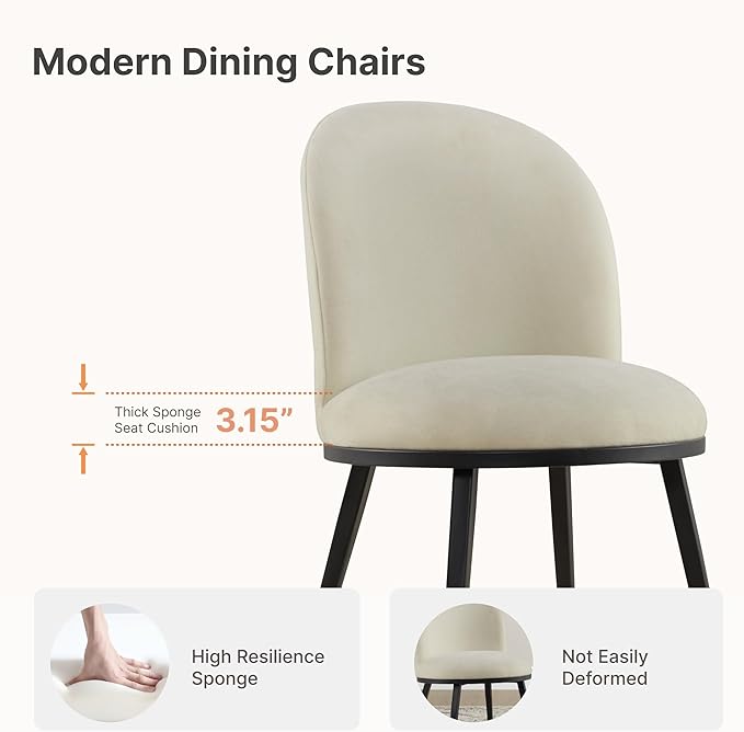 Dining Chairs Set of 2, Fabric Upholstered Dining Room Chairs with Ergonomic Backrest & Metal Legs, Modern Kitchen Side Chairs for Home, Restaurant, and Café, Sand