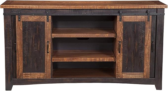 Martin Svensson Home Santa Fe Solid Wood TV Stand, 65", Antique Black and Aged Distressed Pine