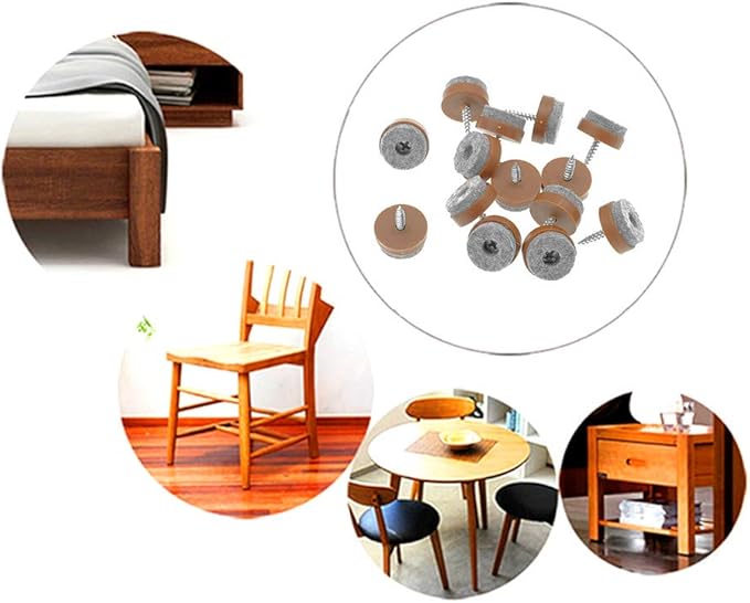 ALIMITOPIA 40pcs Screw-on Furniture Felt Pad Chair Glide Slider Hardwood Floor Protector for Wooden Leg Feet of Chair Table Furniture(Φ20mm or 0.8";Brown)