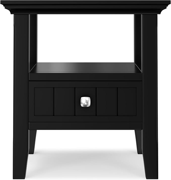 SIMPLIHOME Acadian 19-inch Wide Solid Wood End Table with Drawer and Open Shelf in Black for Living Room, Bedroom, or Entryway