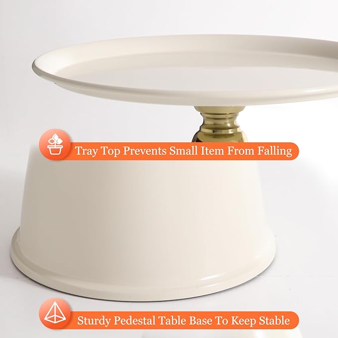 Small Round Side Table for Small Spaces, White Pedestal Modern Couch End Tables for Living Room, Unique Accent Sofa Drink Table Metal Martini Tables for Recliner, Bedroom