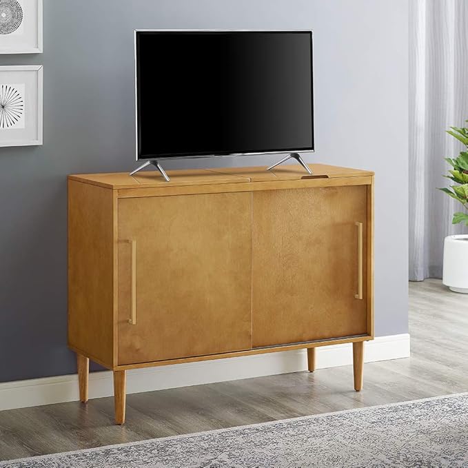 Crosley Furniture Everett Media Console and Record Player Stand with Storage for Vinyl Records, Acorn