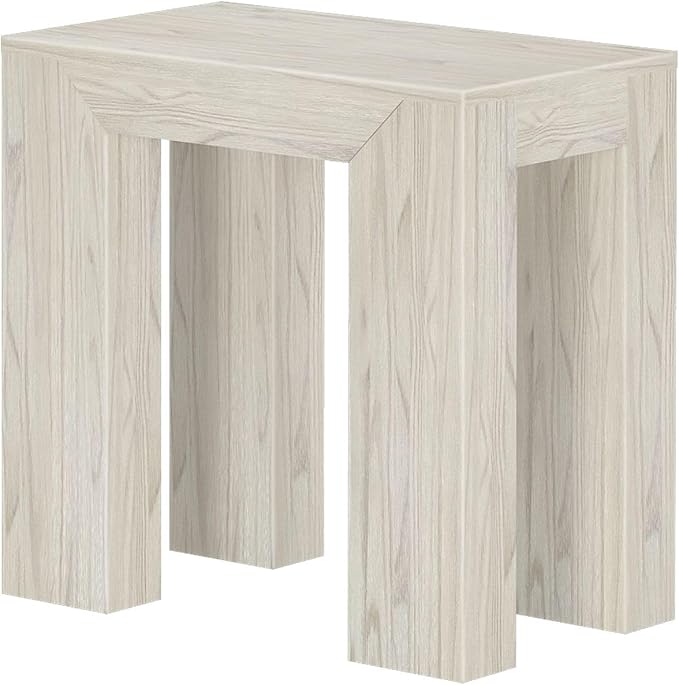 Plank+Beam Modern Rectangular Side Table, Slim Side Table for Living Room, Narrow Nightstand for Small Spaces, Wood End Table for Bedroom, White Sand Wirebrush
