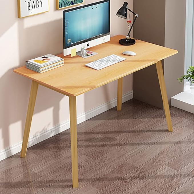 IOTXY Simple Wooden Writing Desk - Modern Minimalist Style PC Laptop Computer Workbench with Solid Wood Legs, 39" W Home Office Work Table for TV Stand Music Video Live Broadcast Workstation, Oak