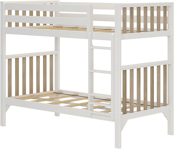 Max & Lily Bunk Bed, Scandinavian Modern Bunk Bed, Solid Wood Twin-Over-Twin Bed Frame for Kids, No Box Spring Needed, Blonde/White