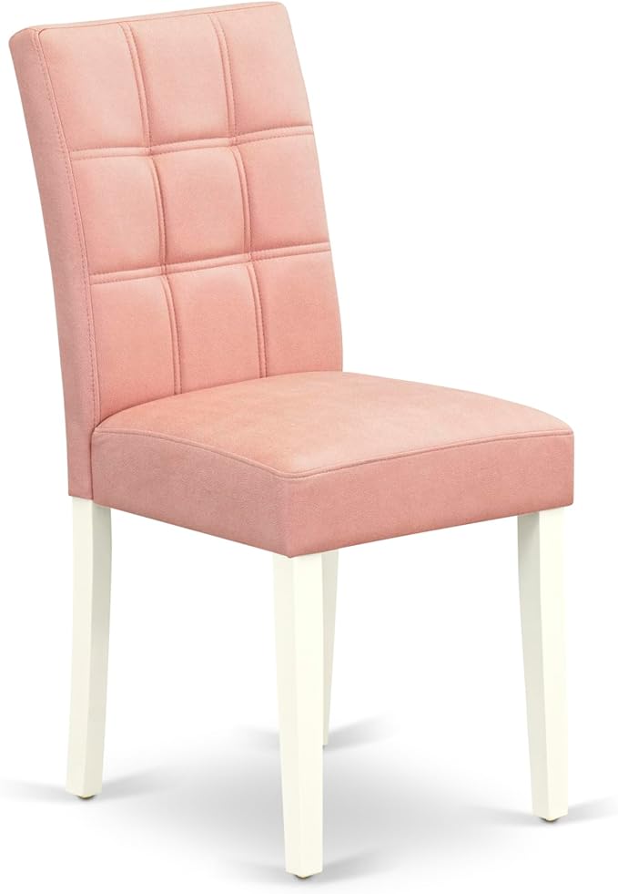 East West Furniture VAAS9-LWH-42 9 Piece Kitchen Table Set Mid-Century Includes A Dining Table and 8 Beige Red Polyester Fabric Upholstered Dining Chairs with Stylish Back- Linen White Finish