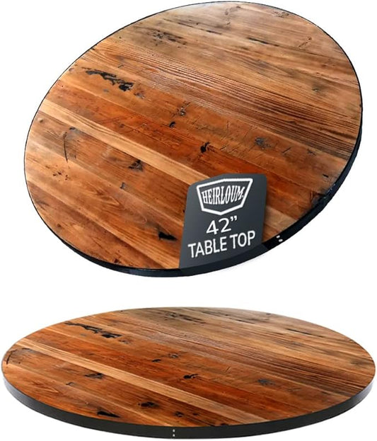 Reclaimed Wood Table Top - Rustic Recycled Wooden Piece Perfect for Signs, Kitchens, Dining and Coffee Table Tops (Reclaimed Wood Table Top with Metal Edge, 42" Round)