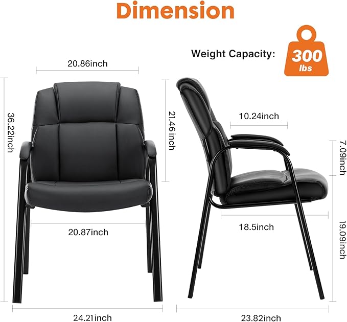 Sweetcrispy Waiting Room Office Guest Chairs Set of 2, PU Leather Big and Tall No Wheels Executive Office Chair with Padded Arms for Reception Conference Room Lobby