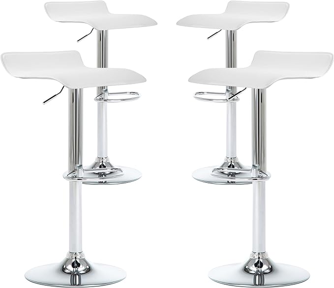 NOBPEINT Contemporary Chrome Air Lift Adjustable Swivel Bar Stool, Set of 2, White