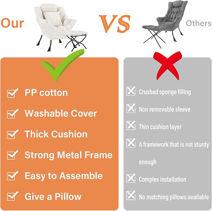Lazy Chair with Ottoman, Modern Large Accent Lounge Chair with a Pillow, Leisure Sofa Armchair with Ottoman, Reading Chair with Footrest for Bedroom, Living Room, Dorm Room,Peach Beige
