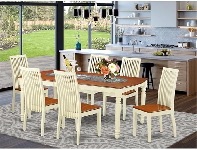 East West Furniture DOIP7-BMK-W 7 Piece Modern Dining Table Set Consist of a Rectangle Wooden Table with Butterfly Leaf and 6 Kitchen Dining Chairs, 42x78 Inch, Buttermilk & Cherry