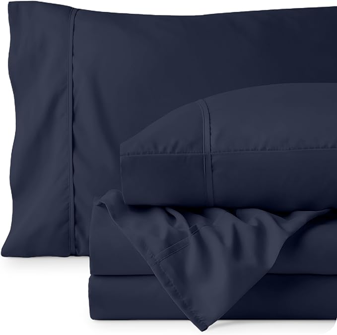 Bare Home King Sheet Set - Luxury 1800 Ultra-Soft Microfiber King Bed Sheets - Double Brushed - Deep Pockets - Easy Fit - 4 Piece Set - Bedding Sheets & Pillowcases (King, Midnight Blue)