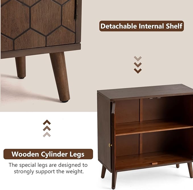 COSIEST Set of 3 32" Storage Sideboards with Doors, Accent Cabinets with Magnetic Push-to-Open Doors, Brown Honeycomb Pattern, Entryway Console for Living Room, Kitchen, Hallway
