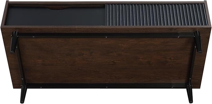 Manhattan Comfort Duane Mid Century Modern Coffee Table with Drawer & Cubby Shelf, Living Room Furniture with Ribbed Flat Design, Wood Grain Laminate Finish & Durable Iron Metal Feet, Black