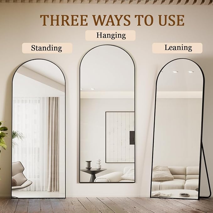Koonmi 21x56 inch Arched Full Length Mirror, Black Large Floor Mirror with Aluminum Alloy Frame, Standing Hanging or Leaning Wall-Mounted Full Body Mirror for Living Room and Bedroom