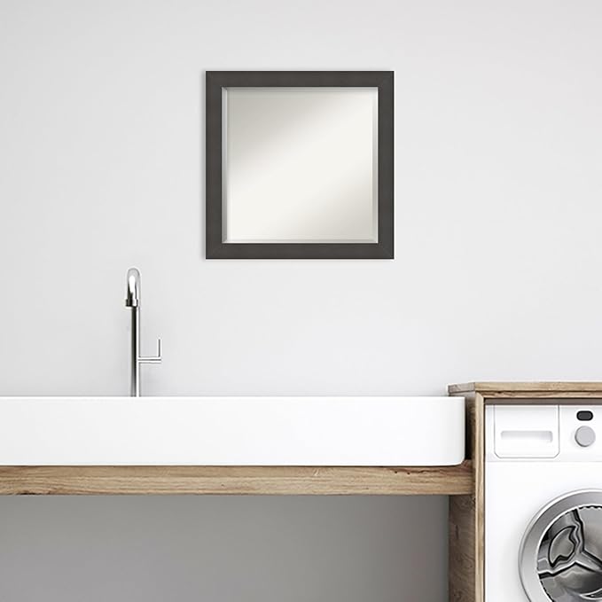 Amanti Art Silver Bathroom Mirror for Over Sink, 24x24 Blaine Light Pewter Narrow Square Vanity Mirror, Medium Modern Contemporary Frame, Hangs Horizonally and Vertically, Bathroom Wall Decor, Beveled