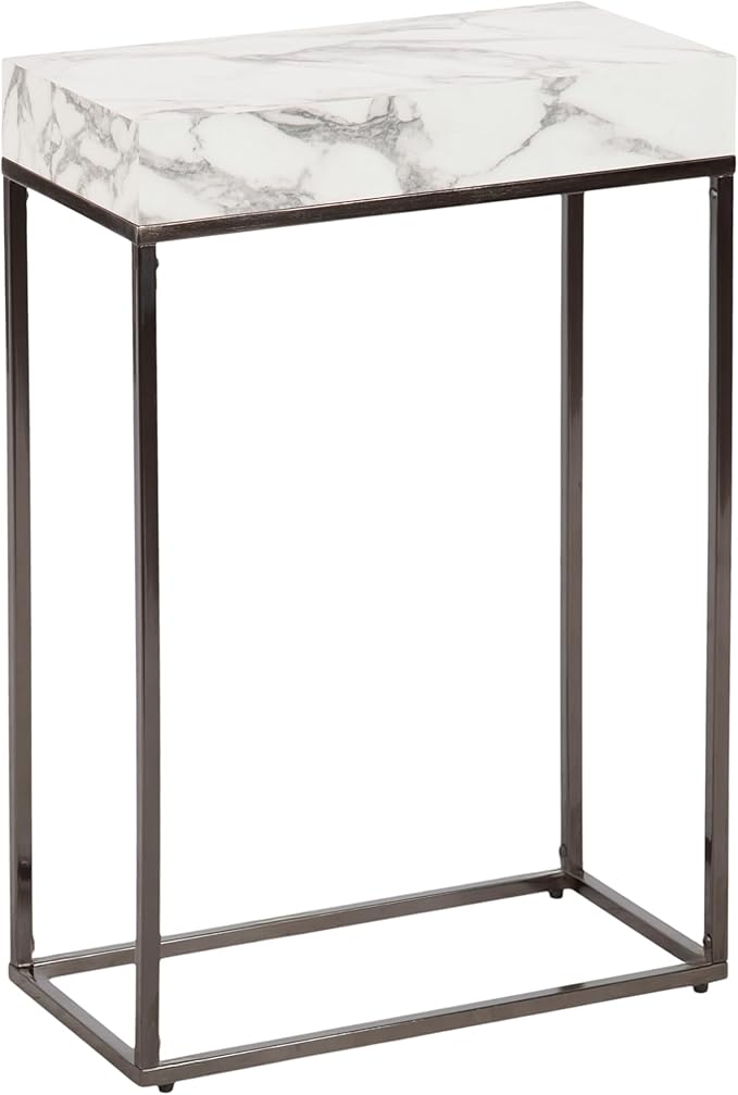 Kate and Laurel Karlsen Modern Faux Marble and Metal Narrow Side Table, 16 x 8 x 24, White and Gray Gunmetal, Minimal Slim End Table for Use as Bedroom Nightstand or Entryway Accent