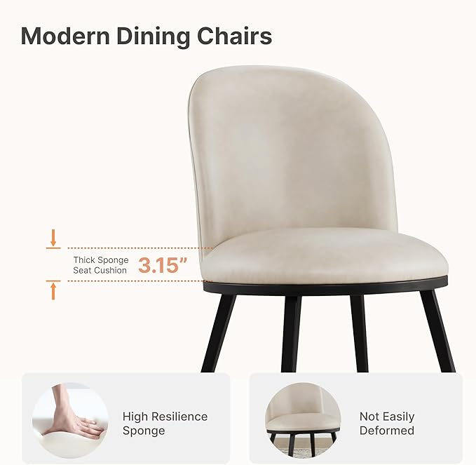Dining Chairs Set of 6, Faux Leather Upholstered Dining Room Chairs with Ergonomic Backrest & Metal Legs, Modern Kitchen Side Chairs for Home, Restaurant, and Café, Beige, 2 Boxs