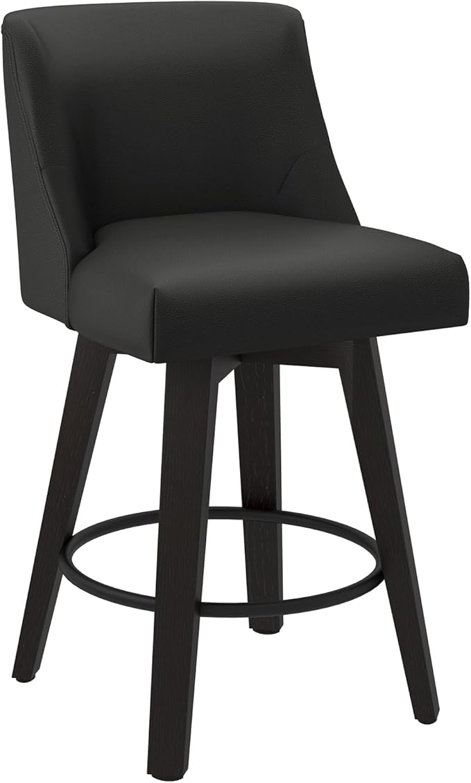 Counter Height Swivel Bar Stools Set of 6, 26 Inch Bar Stools with Footrest, Faux Leather Upholstered Barstools with Back and Solid Wood Legs for Kitchen Island, Dining Room,Pub,Black