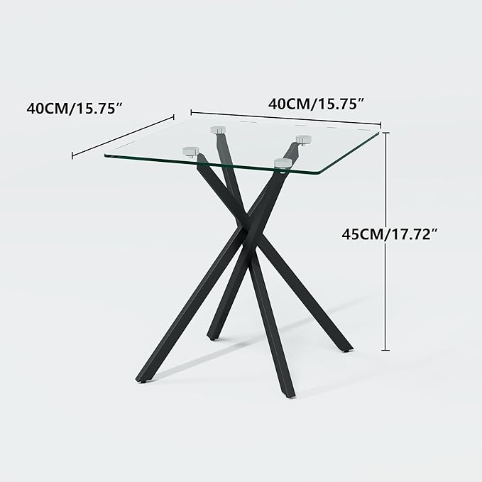 Side Table Set of 2, Modern Stylish End Tables with Tempered Glass Top and Black Metal Legs,Durable Sofa Side Tables for Living Room Bedroom