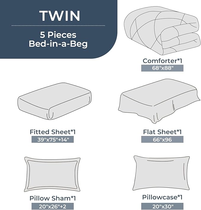 HEVUMYI Purple Twin Comforter Set - 5-Piece All Season Bed in a Bag Twin, Ultra Soft Bedding Set with Comforter, Flat Sheet, Fitted Sheet, Pillowcases, Pillow Shams