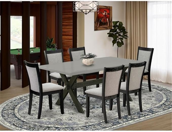 East West Furniture X697MZ606-7 7 Piece Kitchen Table & Chairs Set Consist of a Rectangle Dining Room Table with X-Legs and 6 Shitake Linen Fabric Parson Chairs, 40x72 Inch, Multi-Color