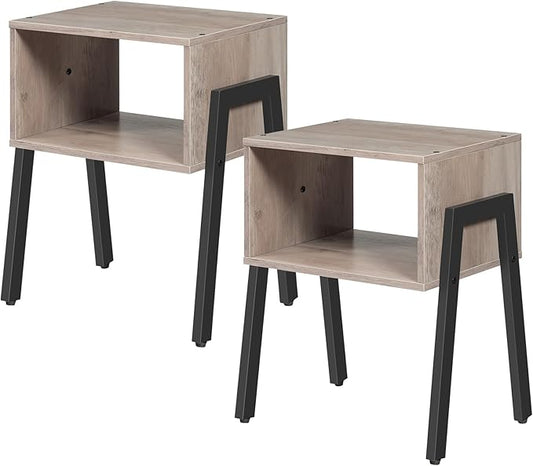 HOOBRO Nightstands Set of 2, Stackable End Table, Side Table, Bedside Tables with Open Storage Shelf, for Bedroom, Living Room, Greige and Black BG38BZP201