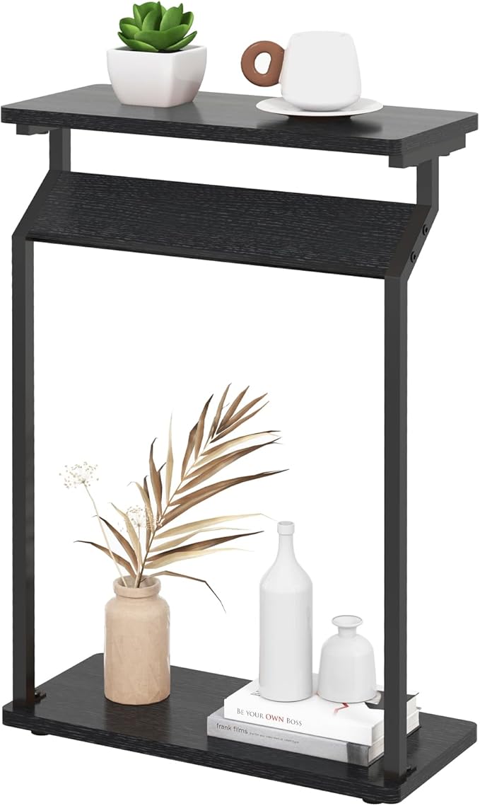 Narrow Side Table for Small Spaces, Small End Table, Slim Couch Tray Tables, Small Side Table for Couch, Skinny Thin End Tables for Living Room, Bedroom, Black