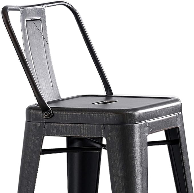 AC Pacific 24” Metal Barstool Set of 2 – Country Rustic Style with Low Back, Lightweight & Sturdy Build, Easy Assembly – Sanded Matte Midnight/Brushed Rusty Gold