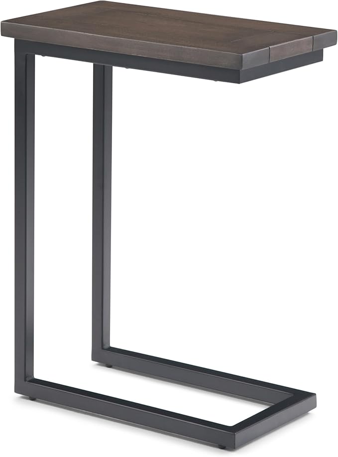 SIMPLIHOME Skyler 18-inch Wide Solid Mango/Metal Industrial C-Shaped End Table in Walnut Brown/Black for Living Room, Office, or Bedroom, Assembled