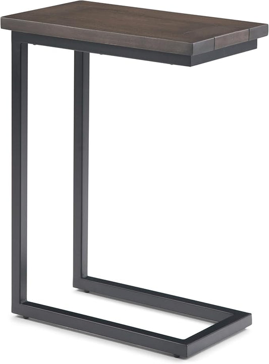 SIMPLIHOME Skyler 18-inch Wide Solid Mango/Metal Industrial C-Shaped End Table in Walnut Brown/Black for Living Room, Office, or Bedroom, Assembled