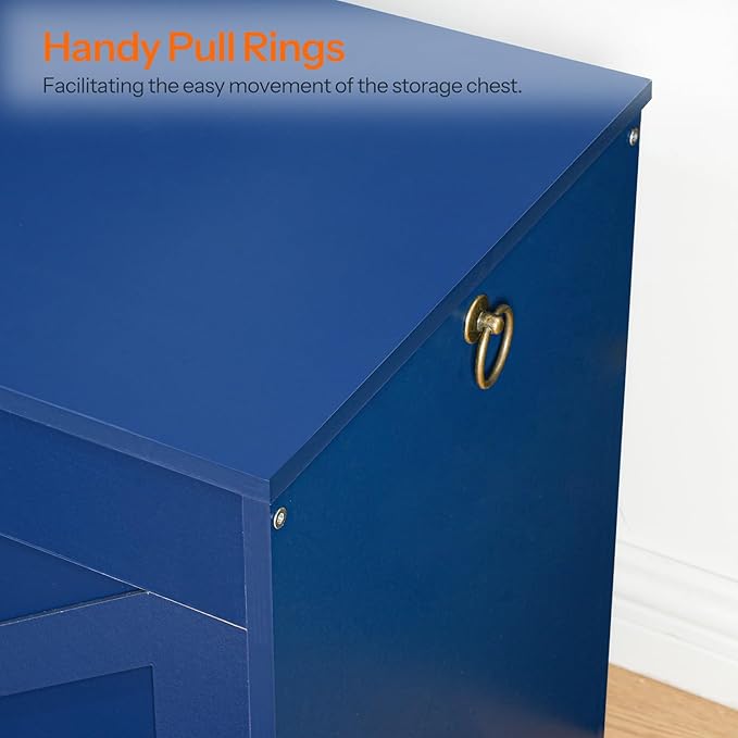 HOOBRO Storage Bench, 39.4" Retro Wooden Storage Chest with U-Shaped Cut-Out Pull, Safety Hinge, Supports 220 lb and Easy Assembly for Toy Box Organizer (Blue) BU771CW01