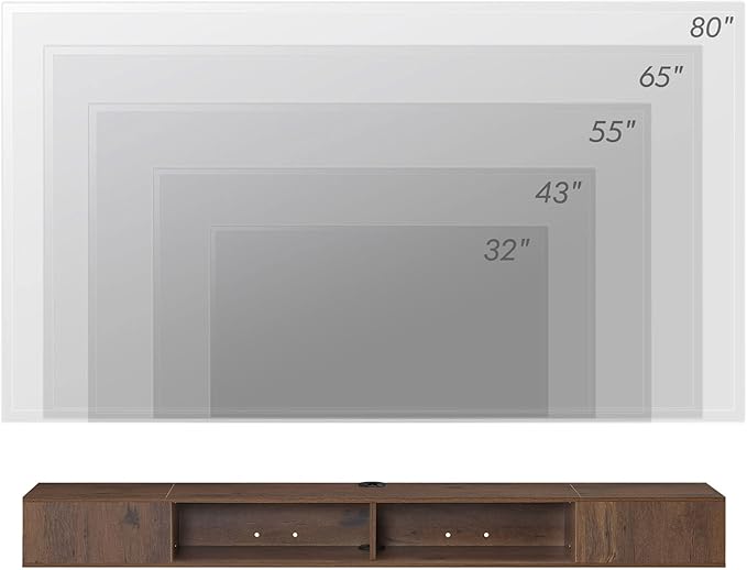 WAMPAT TV Stand with LED Lights for 65/70/75 inch TVs, Wall Mounted Shelf Under TV Cabinet, Entertainment Center Media Console with Storage for Living Room and Bedroom, Brown