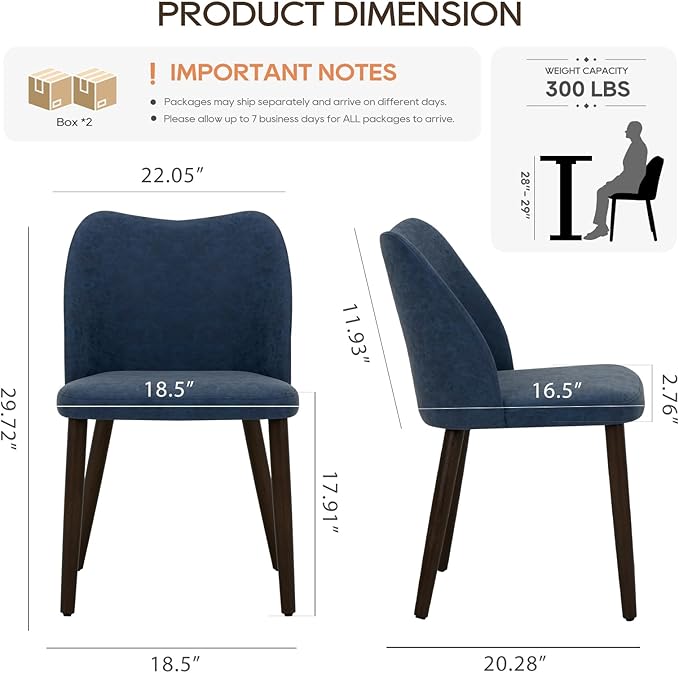 COLAMY Upholstered Dining Chairs Set of 4, Modern PU Leather Dining Room Kitchen Side Chair with Padded Seat and Wood Legs Restaurant/Cafe, Blue