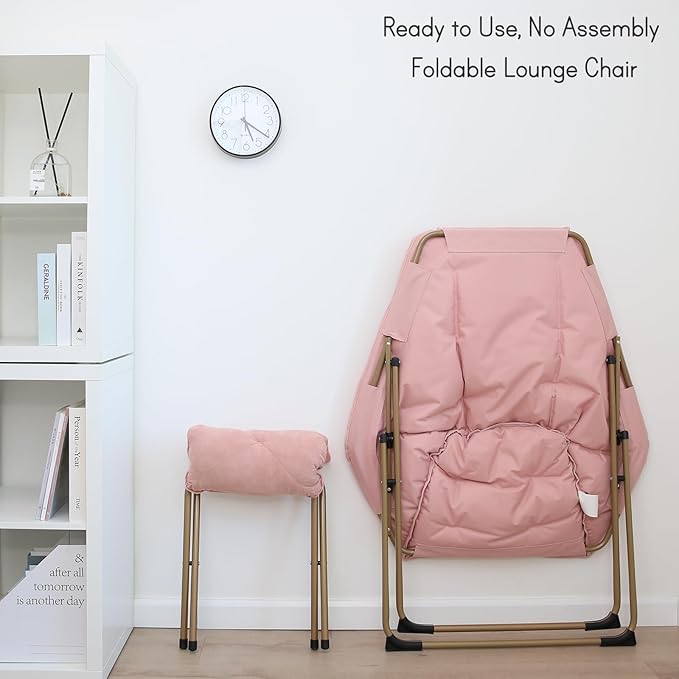 Hexagon Foldable Living Room Chair, Saucer Chair for Adults, Comfy Bedroom Lounge Chair, Moon Chair, Lazy Folding Chair for Dorm Rooms(Ottoman-Pink)