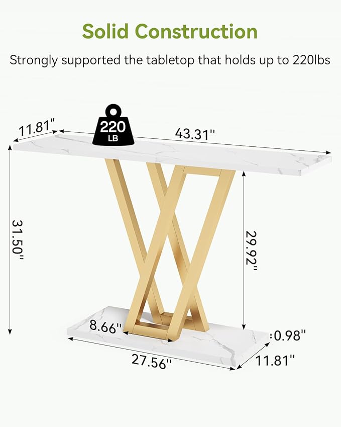 LITTLE TREE Console Table Hallway Table for Entryway 43 Inch Sofa Table Entryway Tables for Living Room, White & Gold