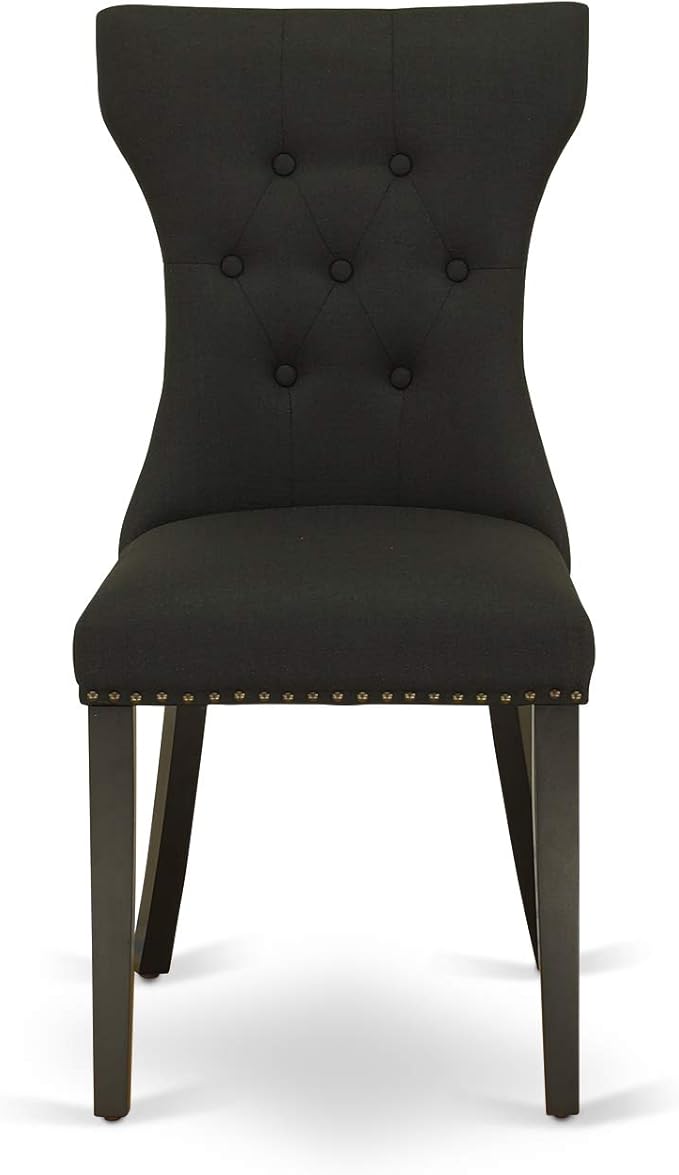 East West Furniture DLGA5-BLK-24 5 Piece Kitchen Table Set for 4 Includes a Round Dining Room Table with Dropleaf and 4 Black Linen Fabric Upholstered Chairs, 42x42 Inch, Black