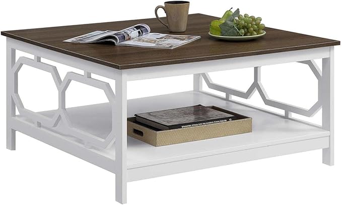 Convenience Concepts Omega Square 36" Coffee Table, Driftwood Top / White Frame