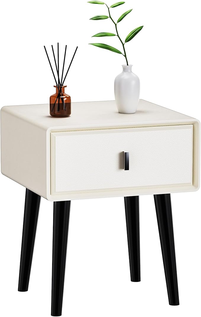 VICITON Nightstand,Fully Assembled Bedside Cabinet Mid Century Night Stand Modern Side Table for Living Room, Bedroom(Cream White)