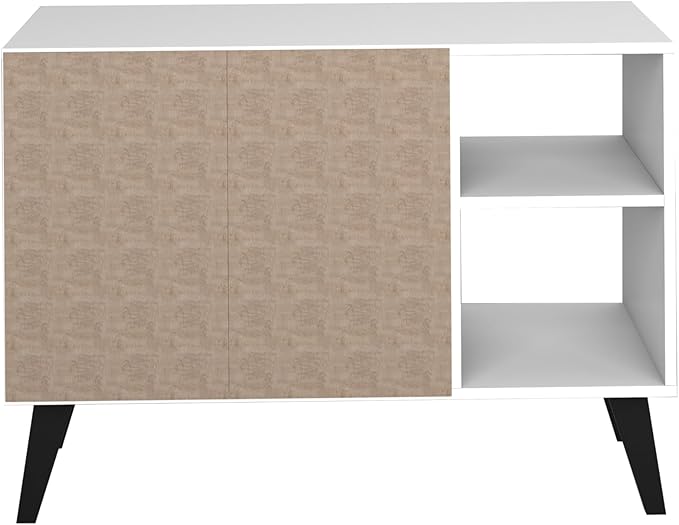 Manhattan Comfort Amsterdam Mid Century Modern Sideboard with 2 Open Cubby Spaces & 2 Concealed Shelves, Versatile and Functional Buffet Cabinet, Media Console for 32'' TV, Matte White