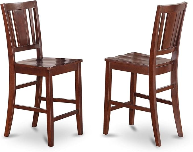 East West Furniture EDBU5-MAH-W 5 Piece Kitchen Counter Set Includes a Round Dining Table with Pedestal and 4 Dining Room Chairs, 30x30 Inch, Mahogany
