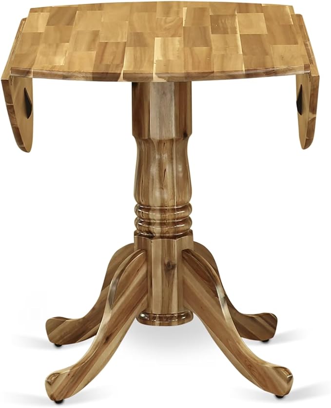 East West Furniture DLEL5-ANA-05 5 Piece Dinette Set for 4 Includes a Round Dining Room Table with Dropleaf and 4 Grey Linen Fabric Upholstered Parson Chairs, 42x42 Inch, Natural