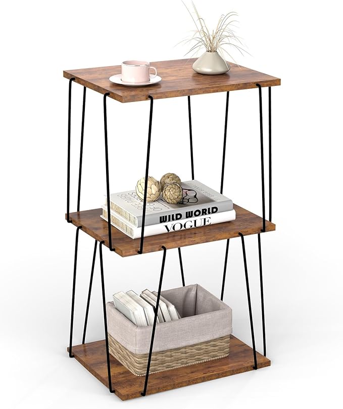 Tall End Table, Small Side Table, 29 inch High Entryway Table, Bedside Table for Living Room, Bedroom and Office, Rustic Brown