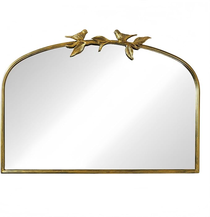 Gold Vintage Mirror - 36x24 Inch, Arched Antique Mirror with Ornate Frame for Bathroom, Living Room, Fireplace, Entryway