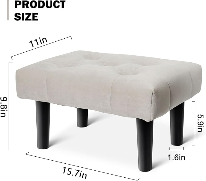 HOUCHICS Small Footstool Ottoman,Velvet Soft Footrest Ottoman with Wood Legs,Sofa Footrest Extra Seating for Living Room Entryway Office(Grey 2PACK)