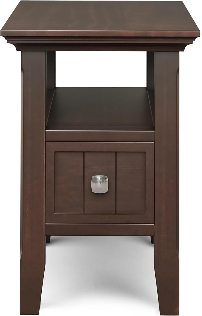 SIMPLIHOME Acadian 19-inch Wide Solid Wood End Table with Drawer and Open Shelf in Brunette Brown for Living Room, Bedroom, or Entryway