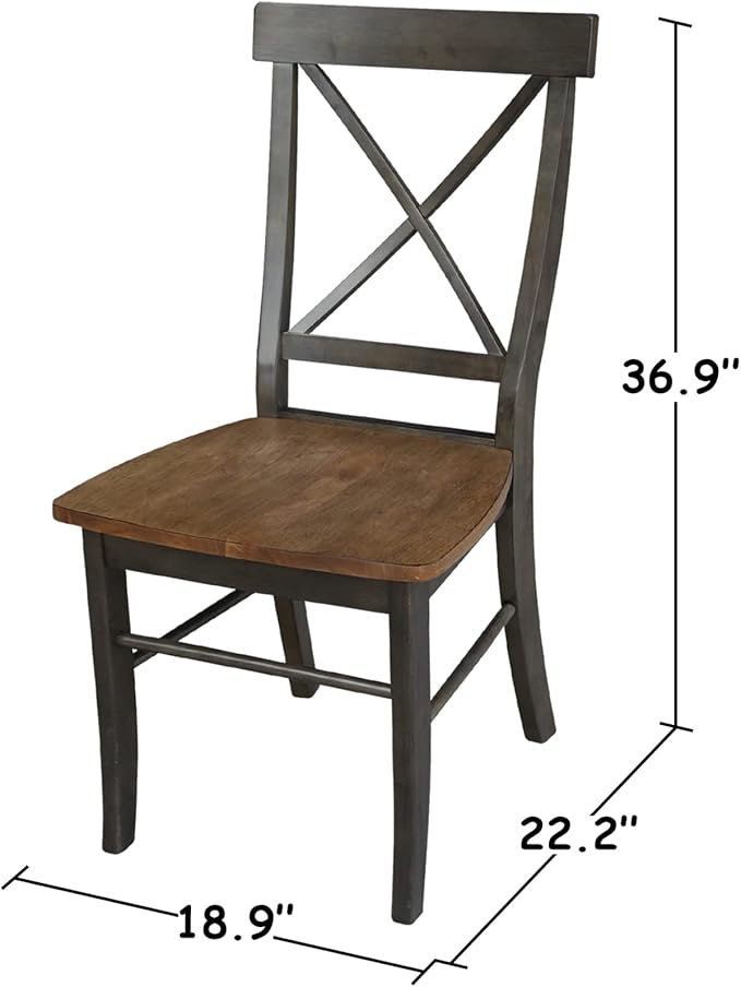 Set of Two X-Back Dining Chairs, Hickory/Washed Coal